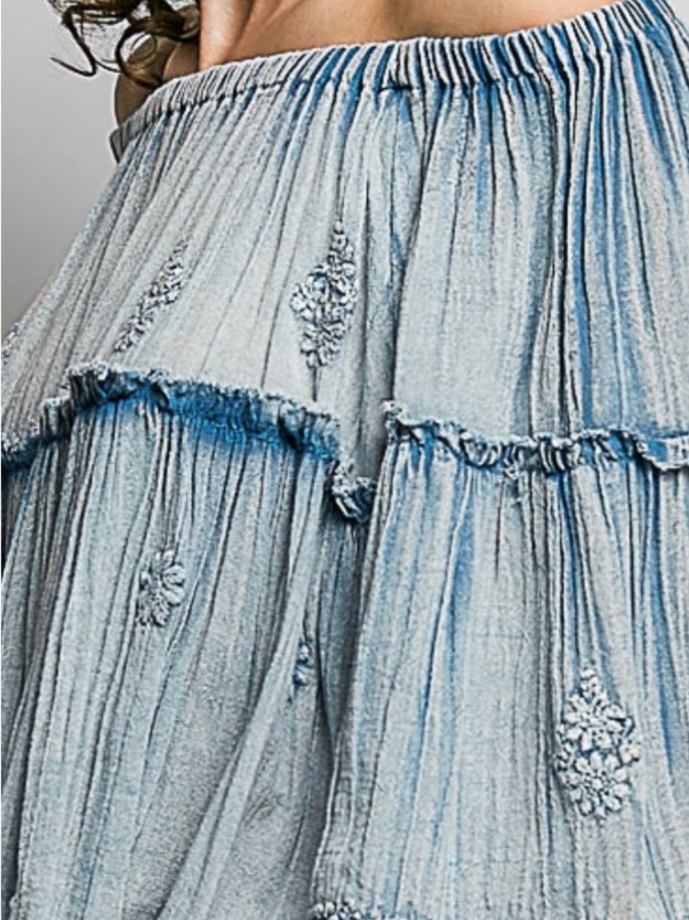 POL Powder Blue Embroidered Off-Shoulder Blouse